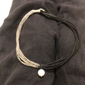 Sea lily Elegant Black and Silver Necklace with large Pearl